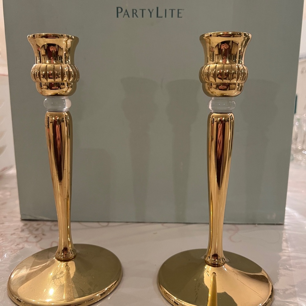 Vintage PartyLite Brass Taper Candle Holders with Accents